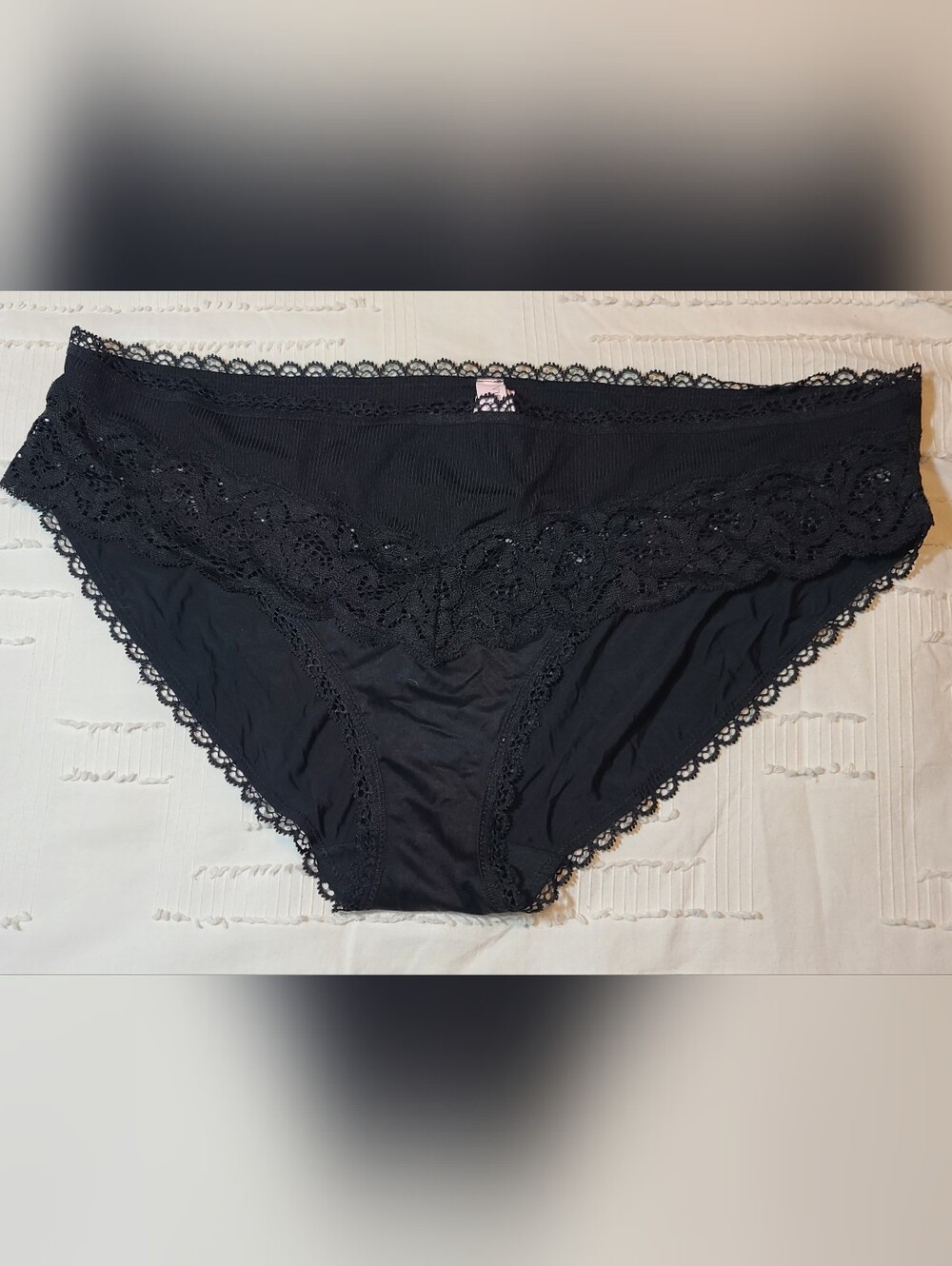 New Victoria's Secret Body By Victoria Black Lace Trim Bikini Panties XL Stretch
